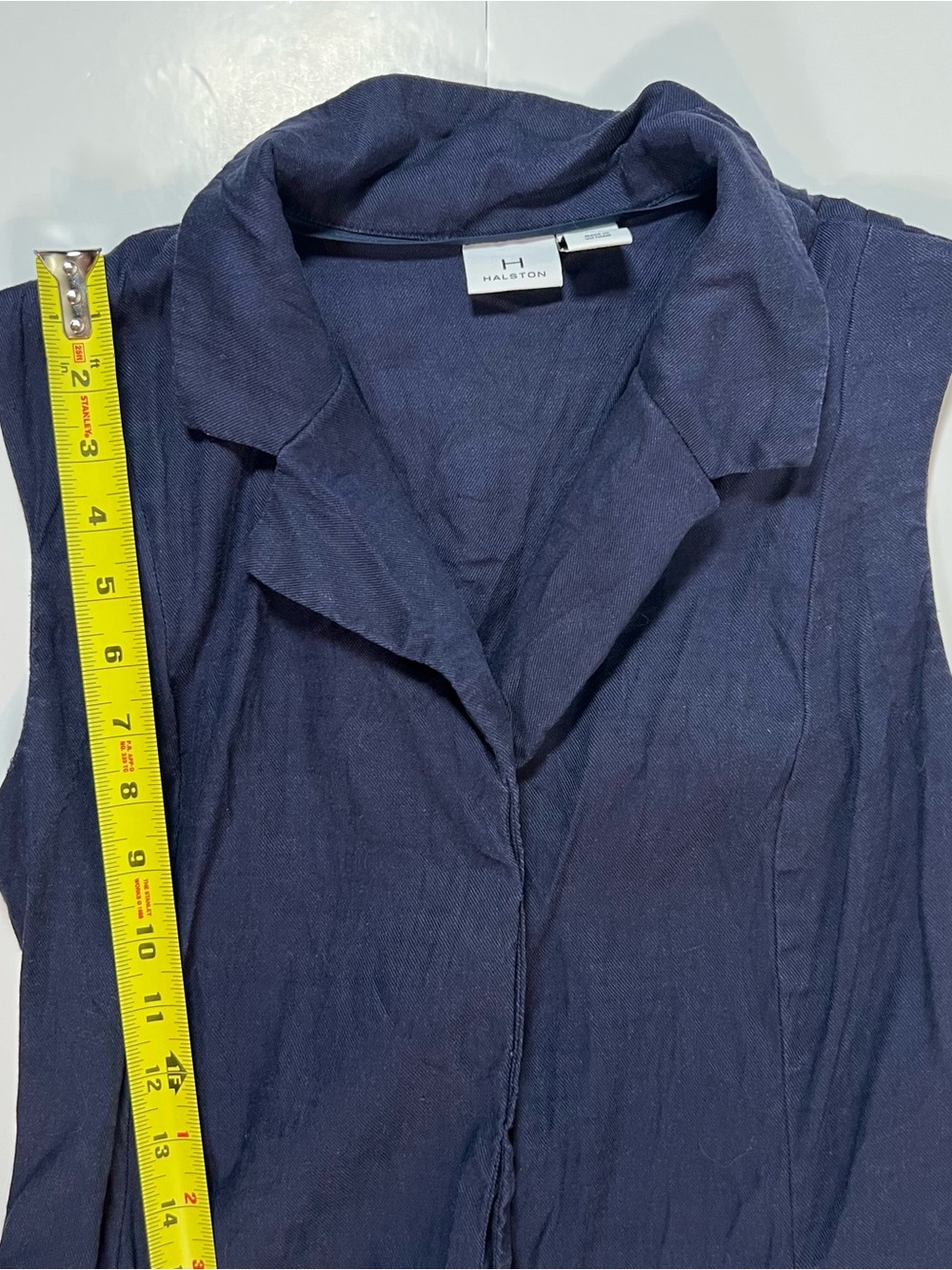Halston Navy Linen Blendβ Sleeveless Shirt Dress Size 8 - Picture 5 of 9